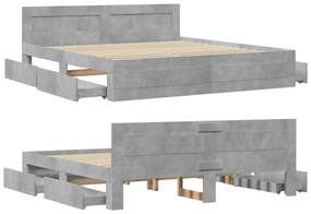 betonszürke szerelt fa ágykeret fejtámlával 200 x 200 cm