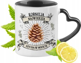 Kornéliáknak Fekete Bögre Szív Alakú Füllel Ajándék Nyomtatott