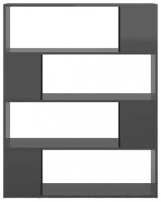 magasfényű szürke térelválasztó könyvszekrény 100 x 24 x 124 cm