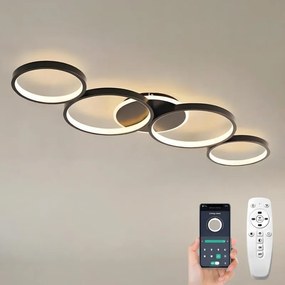 Mennyezeti Lámpa Led 5 Izzós Fényerőszabályzó Gyűrű 60W Fekete 90CM