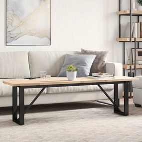 Tömör fenyőfa és acél O-vázú dohányzóasztal 160x40x45,5 cm
