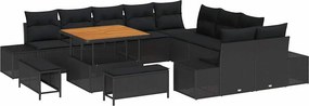 vidaXL Kerti Kanapé Szett párnával tárolóval 13 pcs Fekete Poli rattan