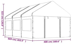 fehér polietilén pavilon tetővel 6,69 x 4,08 x 3,22 m