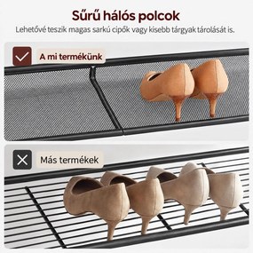 5 szintes cipőtartó 20–25 pár cipőhöz, 4 állítható hálós polccal, 75 x 28 x 93 cm, rusztikus barna és fekete