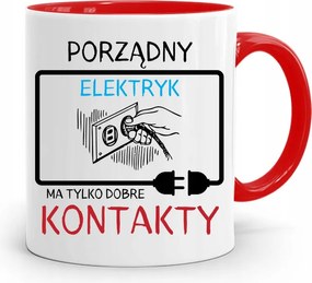 Piros Bögre Villanyszerelőnek Rendes Villanyszerelő nyomott mintával, fényképpel