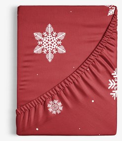 Goldea pamut gumis lepedő - hópelyhek piros alapon 90 x 200 cm