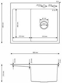 Erga HD, 1 kamrás acél mosogató 580x480x210 mm, bal, grafit, ERG-MLS-HD5848LB