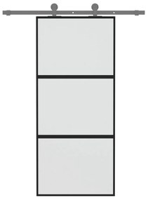 Fekete edzett üveg és alumínium tolóajtó 90 x 205 cm