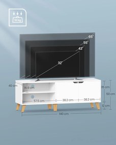 TV szekrény 2 ajtóval, 40 x 140 x 50 cm, fehér