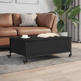 Fekete szerelt fa dohányzóasztal kerekekkel 91 x 55 x 34 cm