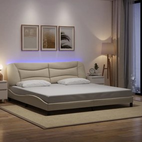 krémszínű szövet ágykeret LED-ekkel matrac nélkül 200 x 200 cm