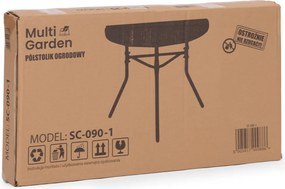 Kerti asztal, MultiGarden SC-090-1, fekete, 70 x 40 cm, magasság: 64 cm, félköríves, edzett üveglap, porszórt acél váz