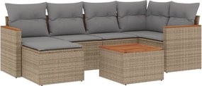 vidaXL 7 részes bézs polyrattan kerti ülőgarnitúra párnákkal