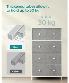 Tároló szekrény öt fiókkal, ruhás szekrény, fehér és világosszürke 80x30x85cm