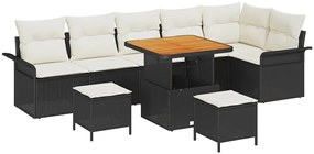 vidaXL Kerti Kanapé Szett párnával 9 pcs Fekete polirattan