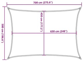 világosszürke négyszögletű HDPE napvitorla 160 g/m² 5x7 m