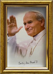 Vászonkép 18x13 Szent II. János Pál Pápa Arany Díszített Fa Keret