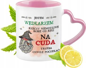 Horgász bögre Rózsaszín, szív alakú füllel Kávé ajándék