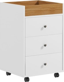 HOMCOM Irodai Fiókos Szekrény 4 Kerekekkel, 3 Fiókkal és 1 Kivehető Tállal, 30 kg Kapacitás Tanulmányi Szobához, 43x40x66.5 cm, Fehér és Natúr | Aosom