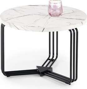 Dohányzóasztal kerek, nappali pad fehér márvány fém lábak Antica M