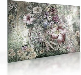 Virágok képe egy fából készült kerékpáron (üvegen) (70x50 cm)