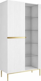 Nicole vitrin 100 cm hornyolt előlappal - matt fehér / arany lábakkal