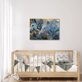 Üveg kép - Lovak arany háttérrel (70x50 cm)
