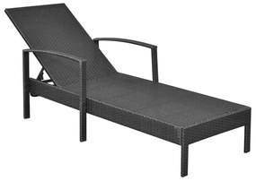 Fekete polyrattan napozóágy párnával