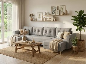 Kihúzható U alakú kanapé SILVIANO 300x140 cm, szürke + 2 díszpárna INGYEN