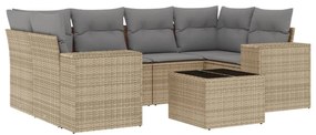 vidaXL 7 részes bézs polyrattan kerti ülőgarnitúra párnákkal