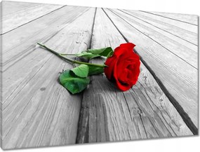 Vászonkép 90x60 Vörös rózsa a deszkákon