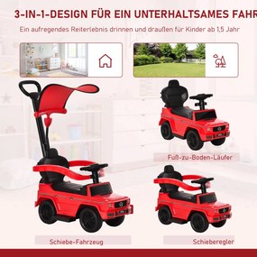 HOMCOM Ride-on autó tolókarral Mercedes-Benz G350 Ride-on jármű kormánykerékkel 3 az 1-ben tolható autó, piros