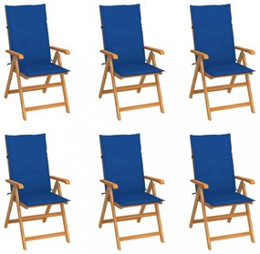 6 db tömör tíkfa kerti szék királykék párnákkal