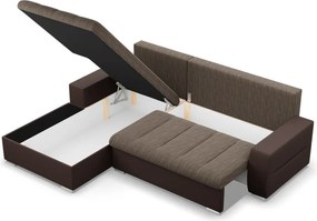 Toronto sarokkanapé, 2 ágyneműtartóval, fonott + műbőr, baloldali, barna