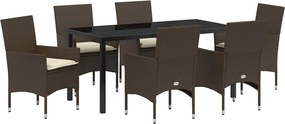 vidaXL Kert étkező szett párnával 7 pcs Barna polirattan