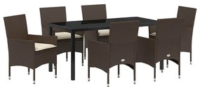 vidaXL Kert étkező szett párnával 7 pcs Barna polirattan
