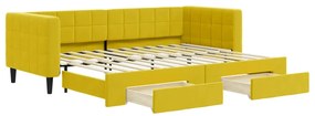 sárga kihúzható bársony heverő fiókkal 80 x 200 cm