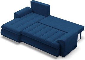 Tokio sarokkanapé, 2 ágyneműtartóval, bársony, baloldali, kék