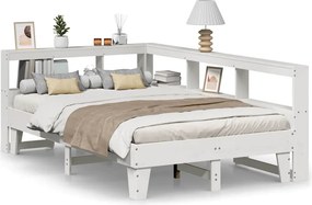 vidaXL fehér tömör fenyőfa könyvespolcos ágy matrac nélkül 140x190 cm