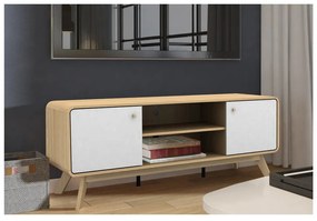 Fehér-natúr színű TV-állvány tölgyfa dekorral 140x53 cm Caitlin – Støraa