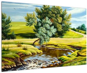 Kép - folyó a rétek között,, olajfestmény (90x60 cm)