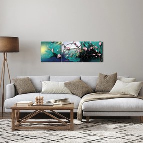 Kép - Fa, grafika (órával) (90x30 cm)