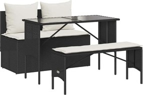vidaXL 3 részes fekete polyrattan kerti étkezőgarnitúra párnákkal