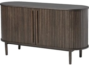 Barna komód tolóajtóval, tölgyfa dekorral 140x76x45 cm Meta – Unique Furniture