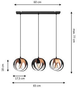 Csillár zsinóron MOONLIGHT 3xE27/15W/230V fekete/réz