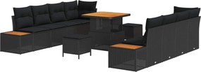 vidaXL Kerti Kanapé Szett párnával tárolóval 11 pcs Fekete Poli rattan