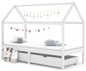 fiókos fehér tömör fenyőfa gyerekágykeret 90 x 200 cm