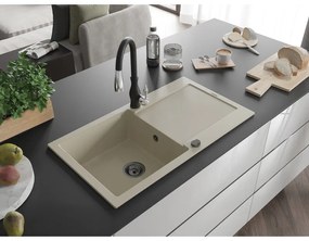 Mexen Leo, 1 kamrás gránit mosogató 900x500x190 mm és Savita mosogató csaptelep, bézs, 6501-69-672601-70