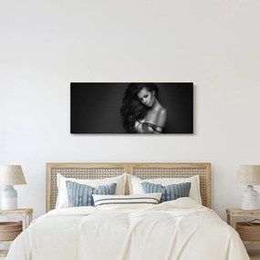 Kép - fekete, fehér, portré, közül, csábító, nő (120x50 cm)