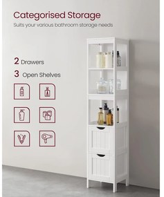 Fürdőszobai magas szekrény, fehér 30x30x141cm